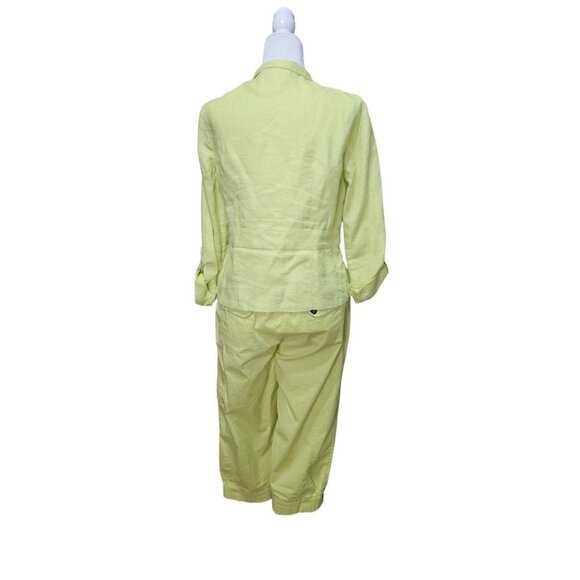 Chico lime green linen military style jacket and cotton capri cargo pants size 0 - Picture 3 of 15